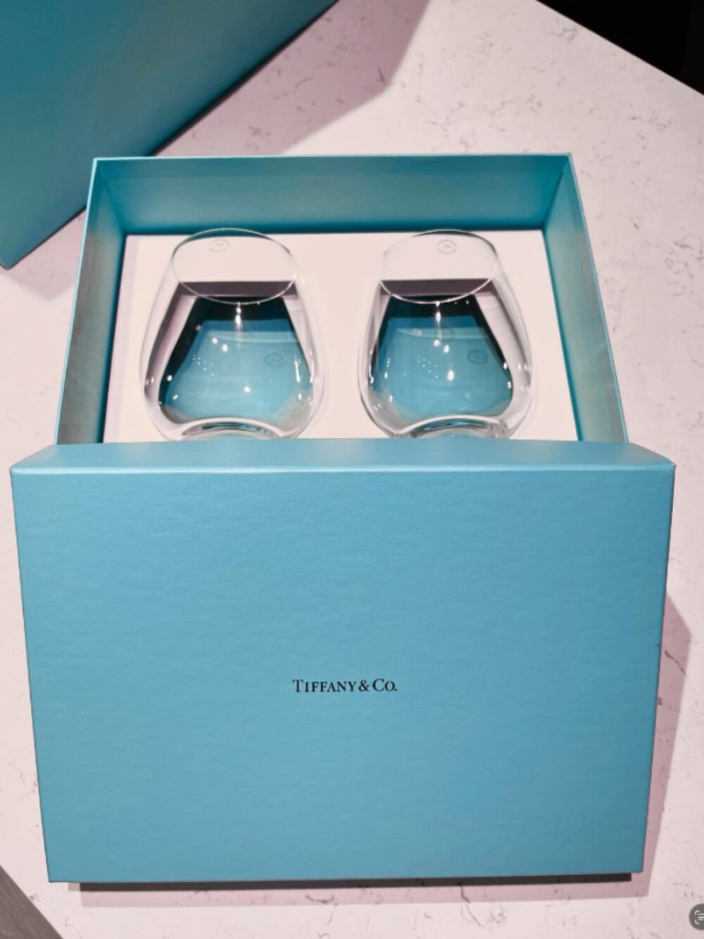 NIB Tiffany & Co. Stemless Red Wine Glasses in Crystal Glass, Set of Two - Picture 6 of 6
